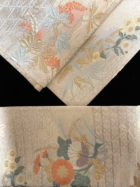 逸品 正絹 絽 唐織 竹垣に草花 夏用フォーマル袋帯の二重太鼓の作り帯