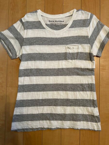 BACK NUMBER ボーダーTシャツ グレー×ホワイト Lサイズ
