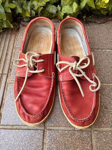 レッドレザー デッキシューズ