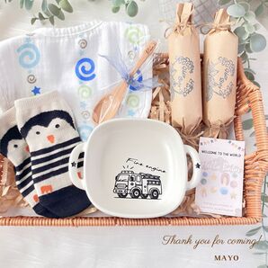 出産祝い 5点セット 名入れ 男の子 ギフトセット 食器 消防車 働く車 新品 ハンドメイド
