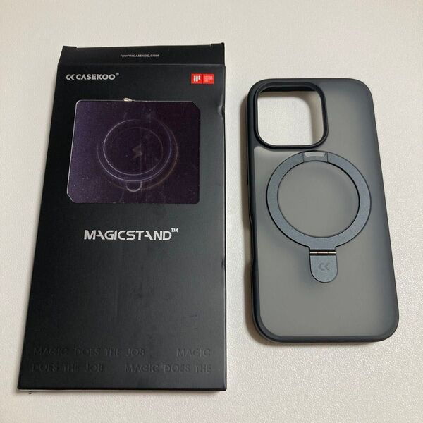 CASEKOO iPhone 16 Pro 用 ケース 米軍MIL規格 横縦両立 指紋防止 「MagicStand」(ブラック)
