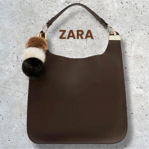 ZARA TRF ザラ 合成皮革 2wayバケットショルダーバッグ ダークブラウン