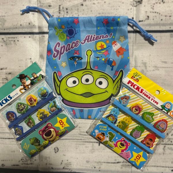 ディズニー トイストーリー ストレートピック8本入り フォークピックス8本入り 巾着袋 遠足 ピクニック 運動会