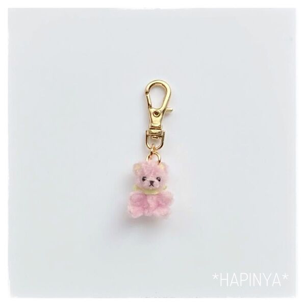 モールベア 極小テディベア ピンク チャーム付 ハンドメイドミニチュアぬいぐるみ