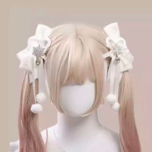 ヘアクリップ 白 ハート コスプレ ロリータ キッズ 子供 ヘアピン 姫 地雷系 ツインテール ゴスロリ りぼん 星