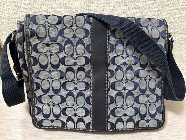 COACH 希少品 COACH メッセンジャーバッグ シグネチャー柄 ネイビー コーチ