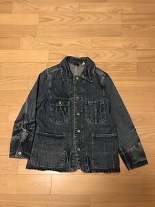 良品☆Prentiss／プレンティス ヘヴィオンス デニム Vintage&縦落ち加工 カバーオール M ドーナツボタン&懐中時計ウォッチポケット&3本針