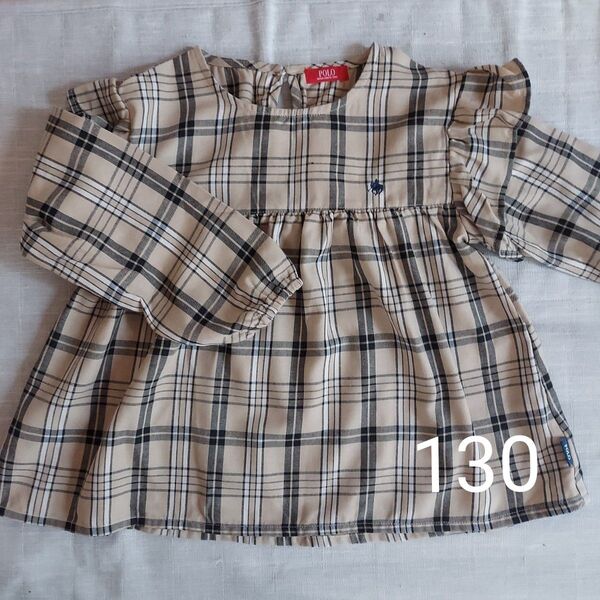 子供服 長袖 ブラウス トップス ポロ polo フリル タータンチェック 130サイズ