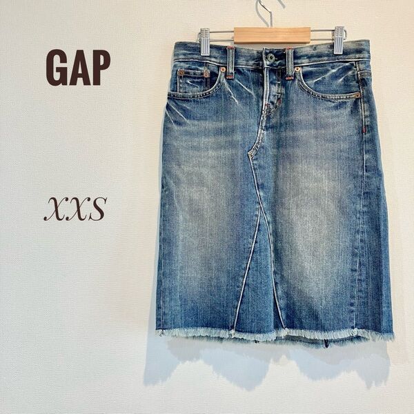 GAP デニムスカート ダメージ カットオフ 膝丈 サイズXXS ボトムス タイト