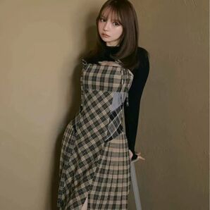 and mary check long dress beige ベージュ