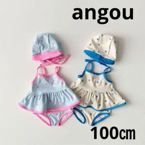 水玉水着 3点セット angouピンクブルー ドット 韓国 一点物 スイムショーツ