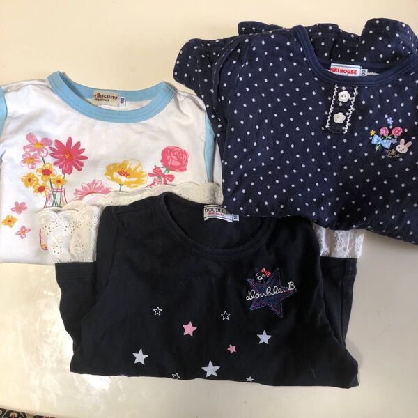 ミキハウス 長袖ワンピース2枚&Tシャツの3枚セット 100cmキッズ服