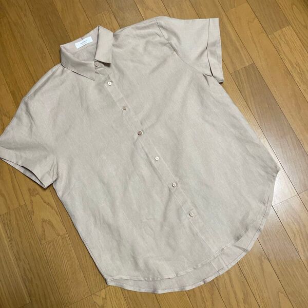 【未使用】リネンシャツ レディース 半袖 シャツ M ベージュ ボタン 半袖シャツ 春夏