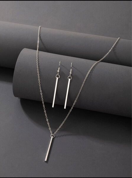 シルバーネックレス シルバーピアス レディース 長方形 シンプル 万能チェーン シルバーアクセサリー シンプル 大人