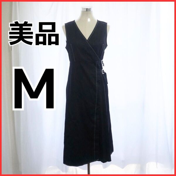 美品 m ノースリーブワンピース ワンピース レディース プリーツ 巻き