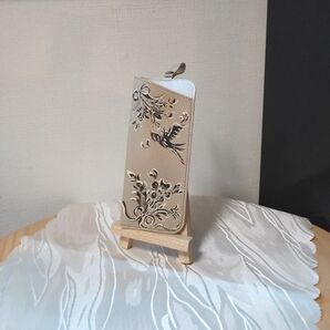 ファッション小物 取っ手付ソフトメガネケースに描いた鳥と花 トールペイント(ファッション、手芸カテゴリー変更可能)