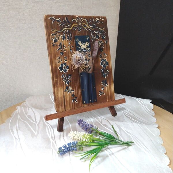 木製 インテリア ハンドメイドトールペイント造花ドライフラワーベース(類似カテゴリー変更相談可能です)