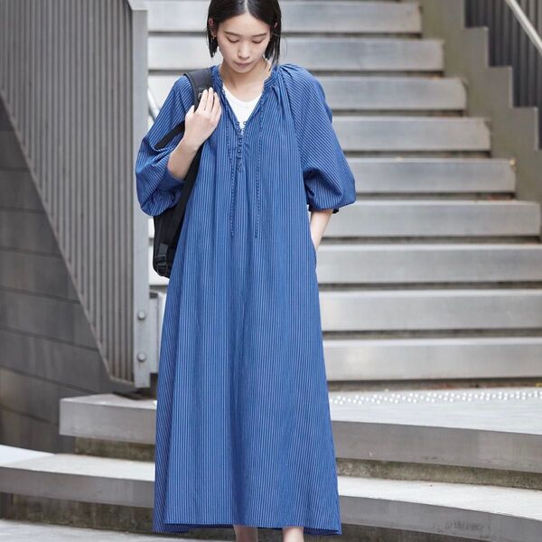 【美品】B.C STOCK・フロントボタンストライプワンピース