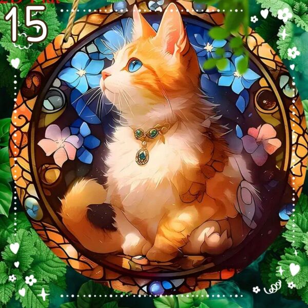 15cm ステンドグラス風 猫 壁飾り インテリア ウォールアート ウォールデコレーション 猫の雑貨