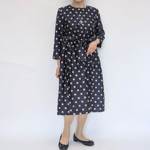 着物リメイク ギャザーワンピース ドットに見える模様がかわいい銘仙