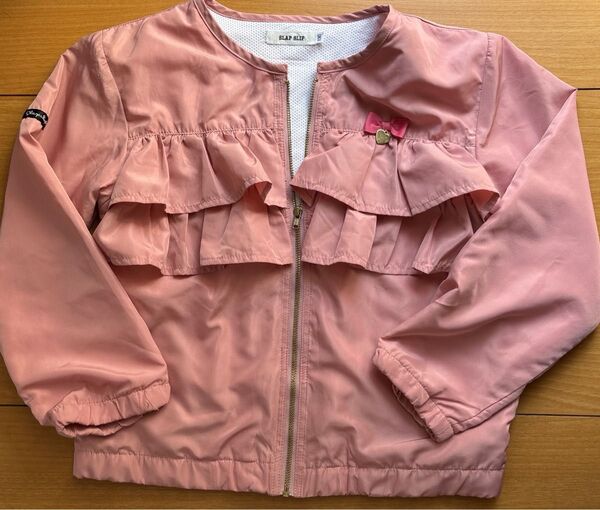 SLAP SLIP 薄手 春用アウタージャンパー 130 ピンクフリルとリボンのデザイン 子供服 アウター
