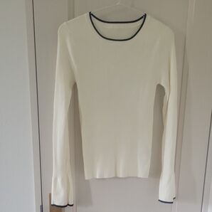 【美品】リエディ リブニット フレアスリーブ 長袖 白 Lサイズ 綺麗目 春トップス カットソー