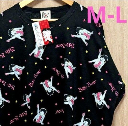 新品未使用 ★ ベティー ブープ 総柄 Tシャツ ブラック М-L