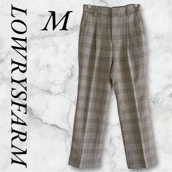 レディース M LOWRYSFARM チェック柄 パンツ ストレートパンツ カジュアル オフィス ベージュ