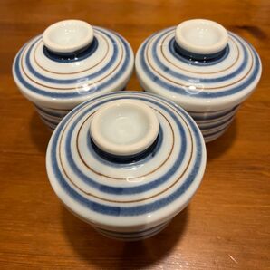 茶碗蒸し 縞模様 3個 陶器