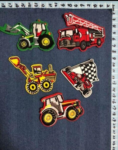 5枚入り働く車刺繍アイロンワッペン入園グッズ入園アイテム