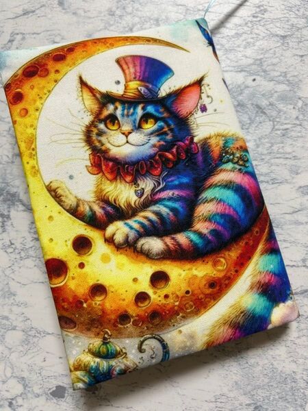 ブックカバー ハンドメイド 文庫本 カラフルな猫と三日月