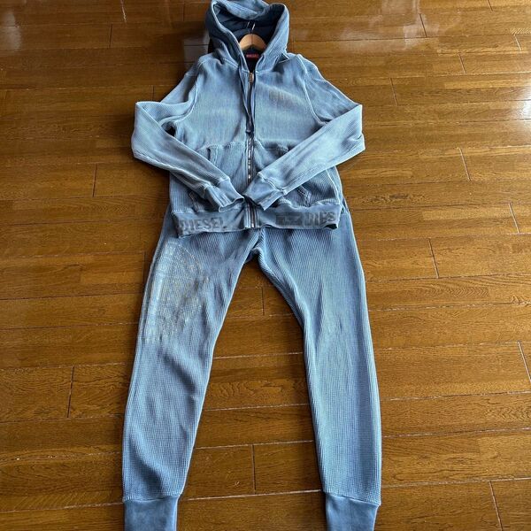 10万円位【DIESEL】ディーゼル【デニムブルーグラデーション フードパーカー(S)&ジョガーパンツ(XS)】綿コットン100%