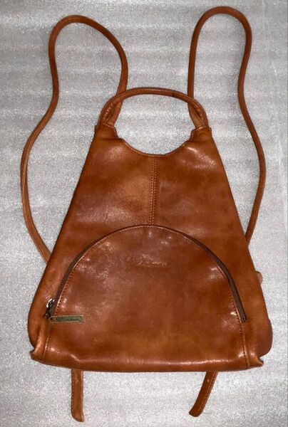 EL Dolman エルドルマン ブラウン レザー リュック バックパック 茶色 本革 ロゴ ポケット ファスナー