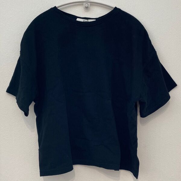 無地 ブラック Tシャツ 丈短め M クルーネック