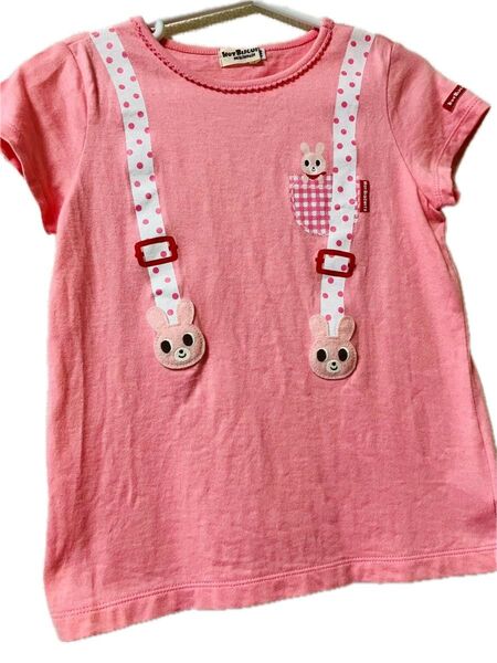 ミキハウス Tシャツ 半袖 トップス うさぎ刺繍 ピンク110 キッズ Tシャツ