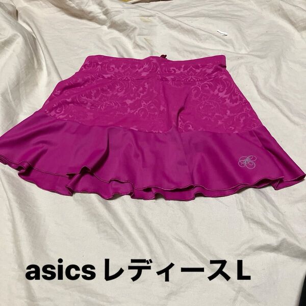 美品asics レディース テニススコート ランニングフィットネスジョギングスコートピンク L