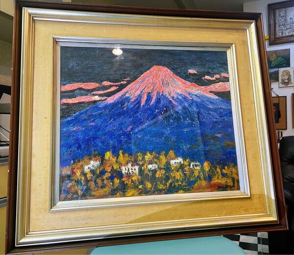 美品 昭和41年油絵横約72cm縦約69cm 東海道の富士 森清 樹さん 真作 油彩 額装