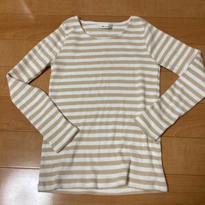 リブカットソー☆M.duex☆ボーダー☆フリーサイズ☆ベージュ×白☆即購入可☆送料込み