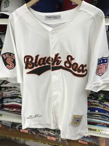 2XL 二グロリーグ 『ボルチモア ブラックソックス』 公式 ユニフォーム ボタン 正規品 10 野球 ベースボールシャツ 白 オレンジ 黒