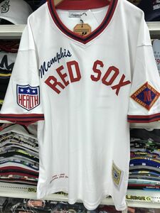 3XL 二グロリーグ 『メンフィス レッドソックス』 公式 ユニフォーム 安い Vネック 正規品 50 野球 ベースボールシャツ 白 赤 MLB
