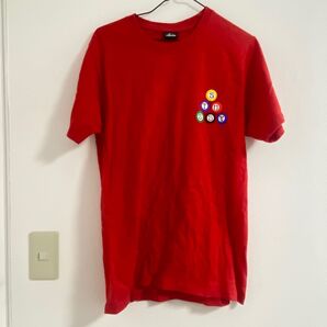 STUSSY Tシャツ レッド ビリヤードロゴ