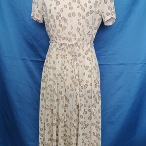 レオパード柄 シアー 薄ジャージー 半袖ロングワンピース ベージュ L 春夏 ミセス レディース 総柄