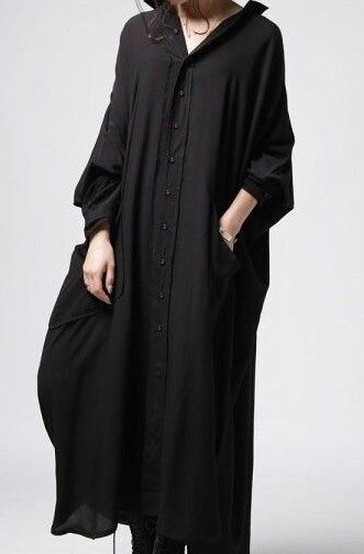 アンティカ ブラック ドレープ ビッグシャツ ロングワンピース カーディガン