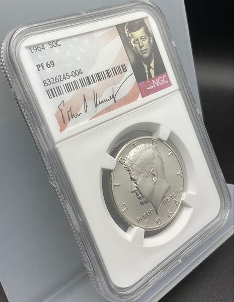 1964 アメリカ ハーフダラー ケネディ NGC PF69 サイン 銀貨