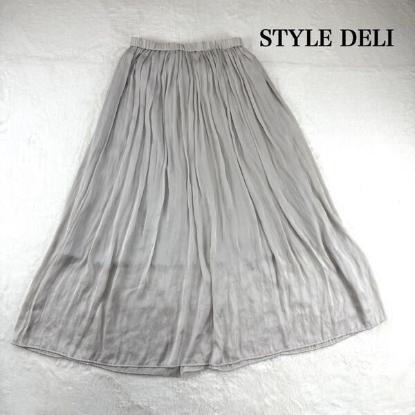 STYLE DELI スタイルデリギャザーロングスカートライトグレー フリーサイズ 日本製フレアスカート