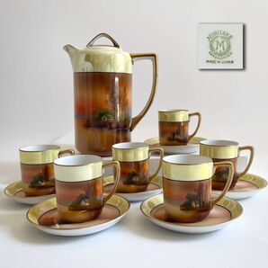 オールドノリタケ ハンドペイント ポット(サーバー) カップ&ソーサー 6客 1918年頃 Noritake アンティーク 金彩