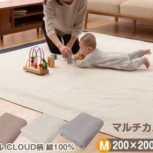 【美品】 mofua イブル CLOUD柄 マルチカバー 200x200cm 洗濯可 プレイマット ベビーマット