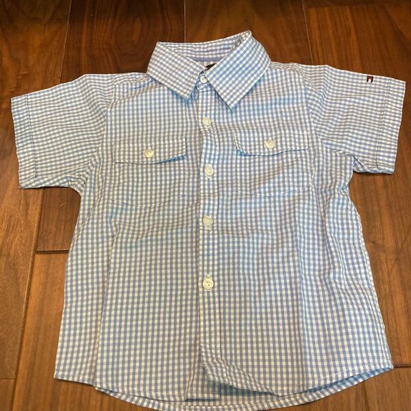 Tommy Hilfiger ギンガムチェックシャツ 水色 半袖シャツ 子供服 キッズ 90サイズ