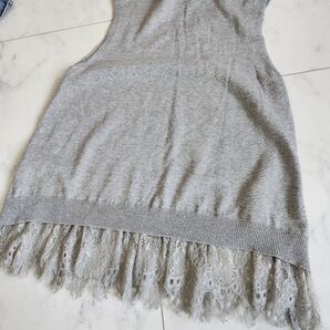 ニットベスト ベスト ジレ レース グレー L