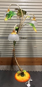 ガラス 3灯 フロアスタンド 花 インテリア リビング エントランス LED付 レトロ アンティーク 照明